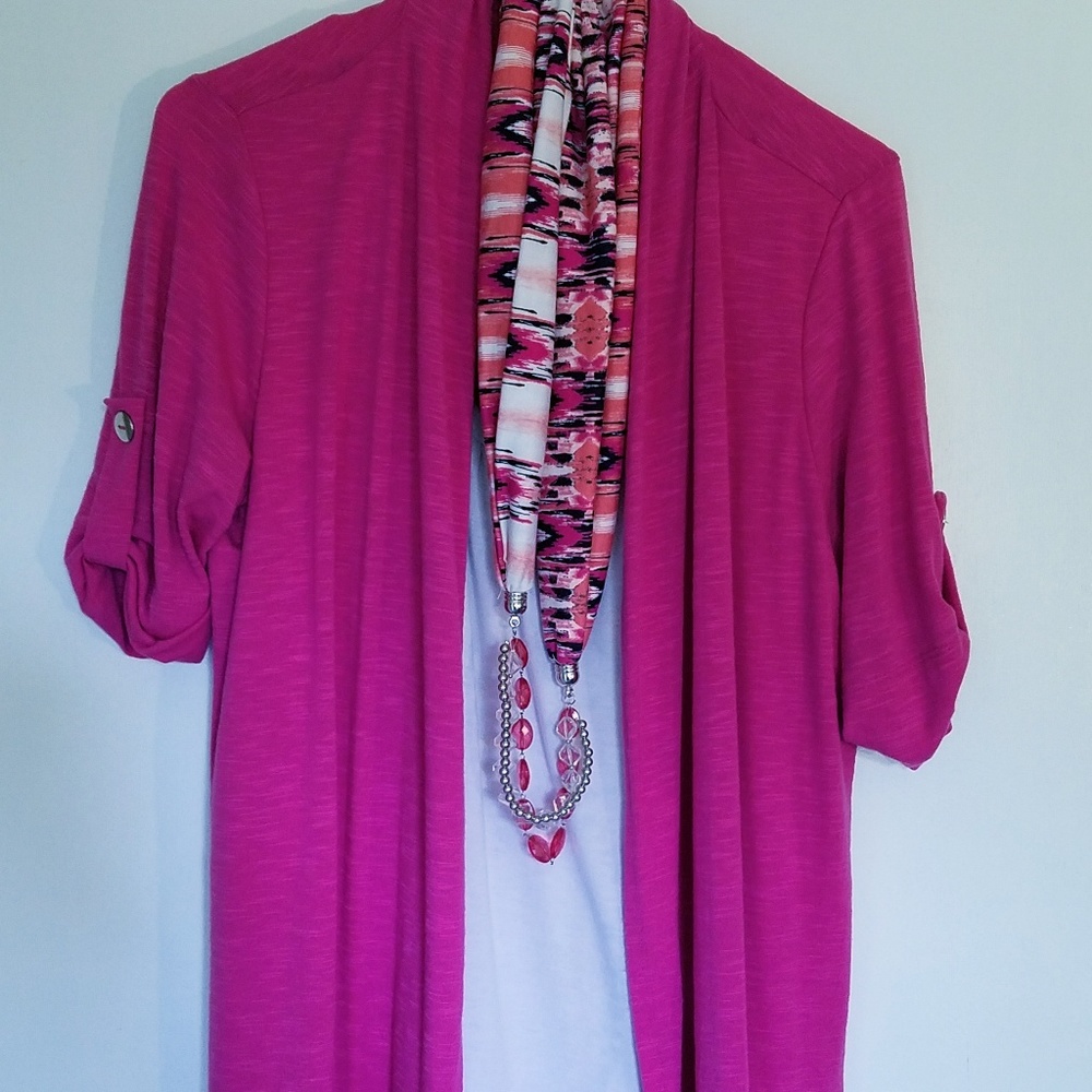Cardigan/tank/scarf combination top